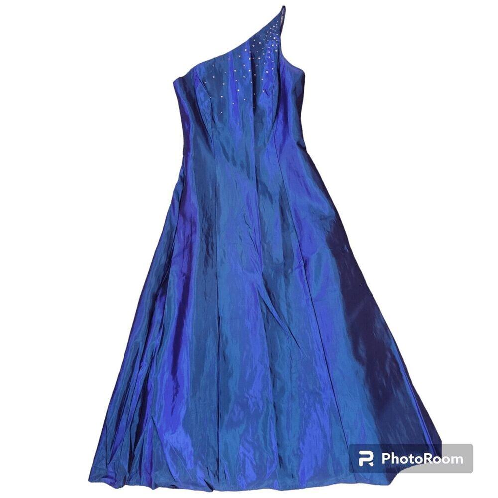Vintage 90s Blue one strap formal maxi dress floor  length rhinestone Y2K 1990s